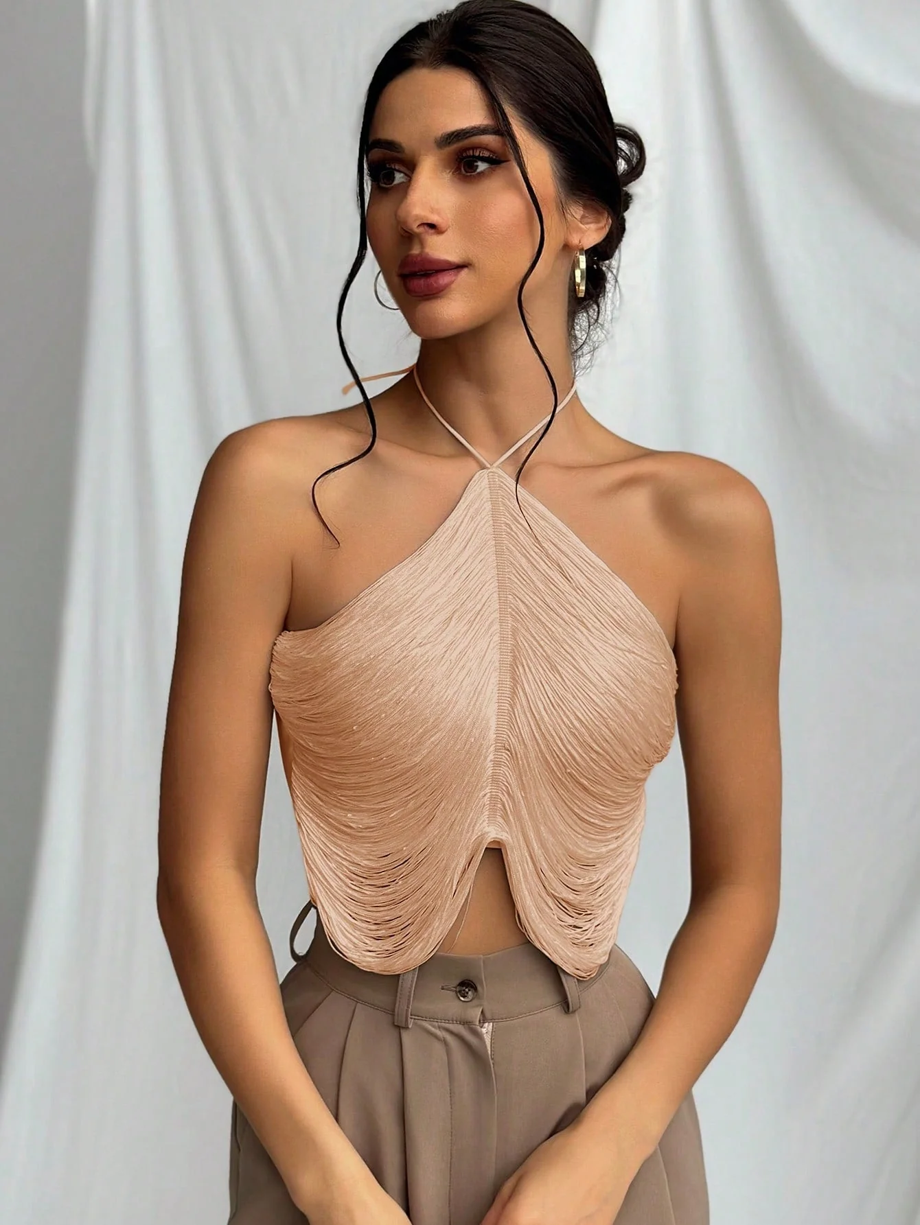 Tassel Halter Neck Wedding Season Elegant Women Camisole Top FD - Image 6