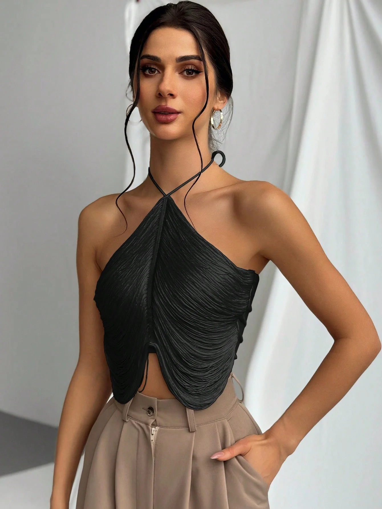 Tassel Halter Neck Wedding Season Elegant Women Camisole Top FD - Image 8