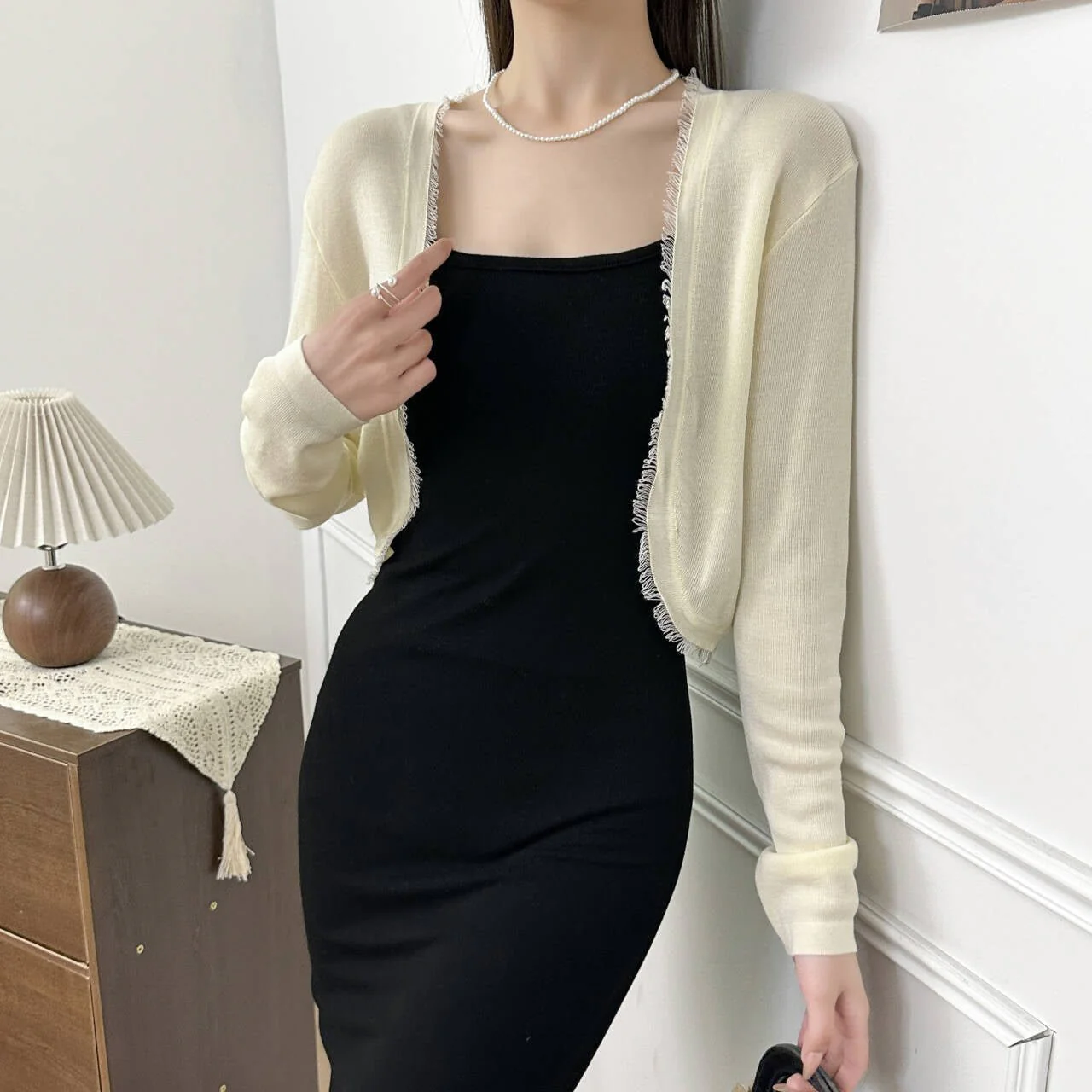 Tencel thin rough edge shawl sunscreen cardigan summer new temperament wear knitted sweater short top outside women - Image 5