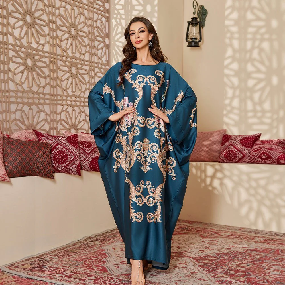 The Arabian Glow | Women's Ice Silk Printed Long Nightgown - Image 3