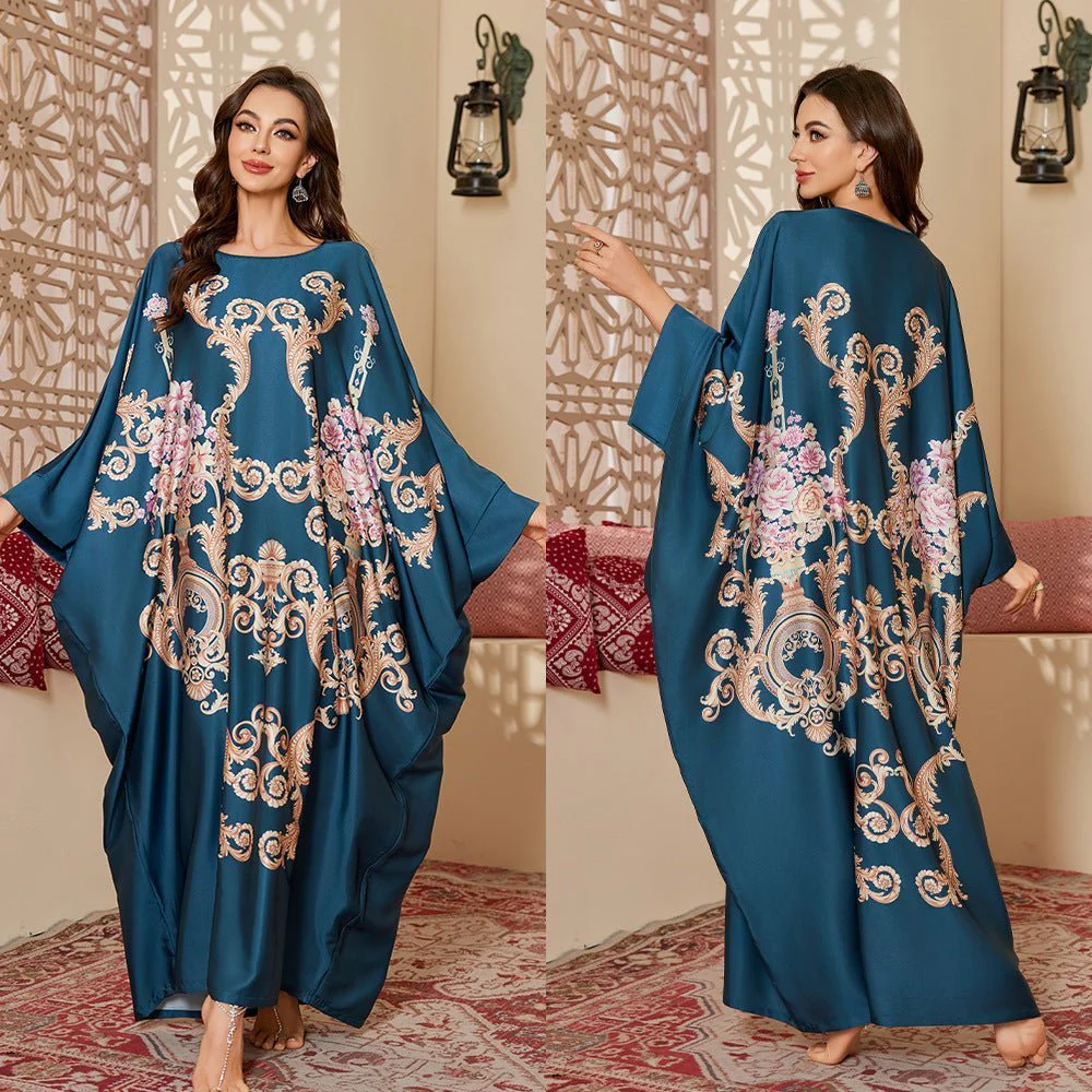 The Arabian Glow | Women's Ice Silk Printed Long Nightgown - Image 7