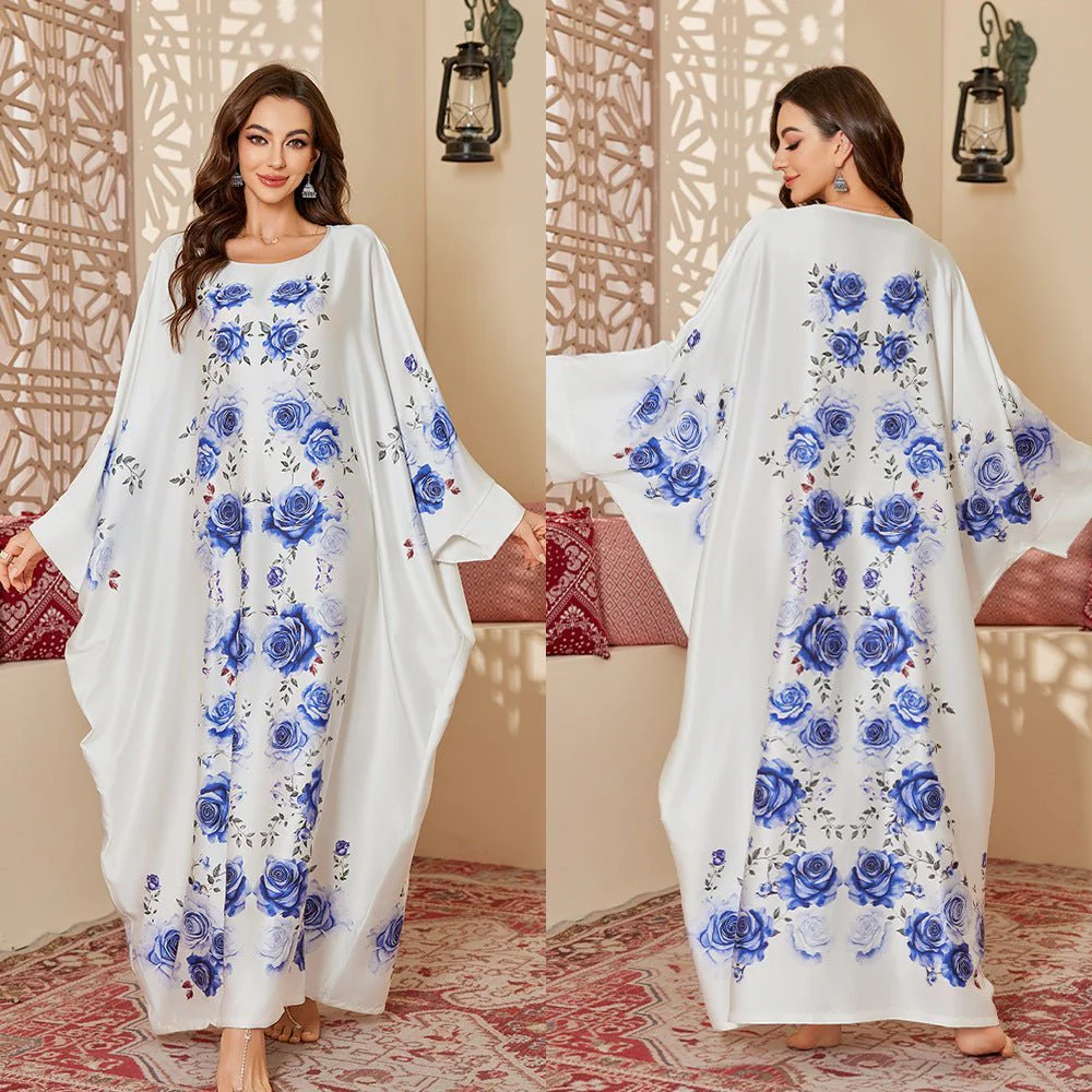 The Arabian Glow | Women's Ice Silk Printed Long Nightgown - Image 9