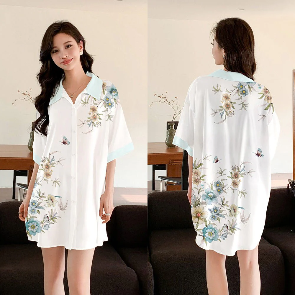 The Arabian Veil | Women's Ice Silk Printed Long Satin Robe - Image 11