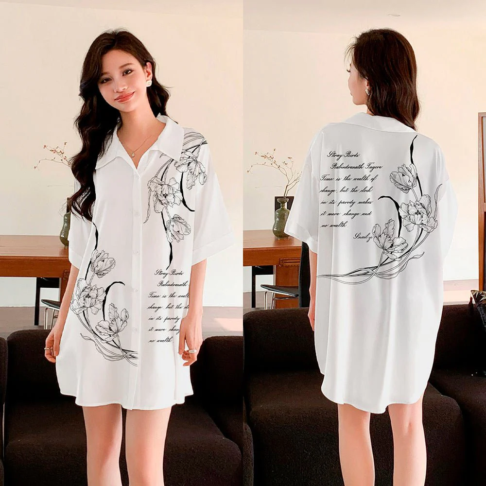 The Arabian Veil | Women's Ice Silk Printed Long Satin Robe - Image 15