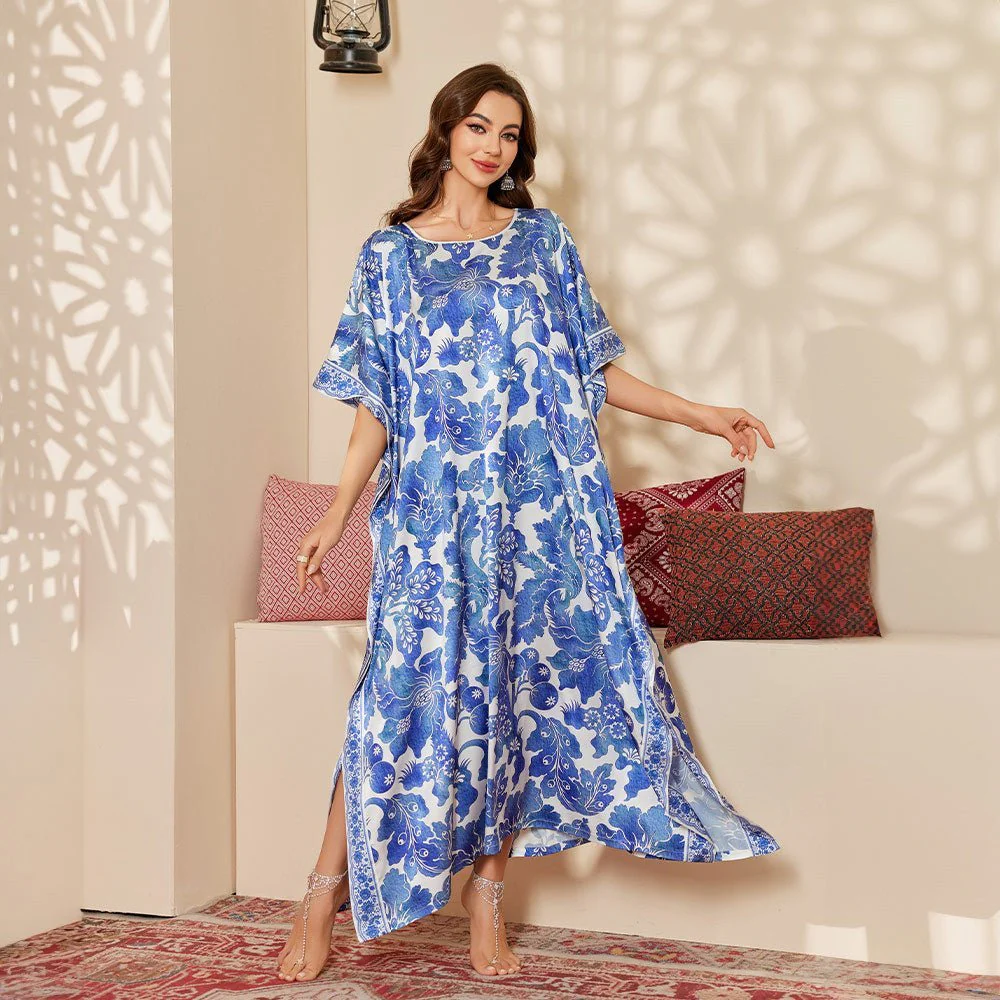 The Arabian Veil | Women's Ice Silk Printed Long Satin Robe