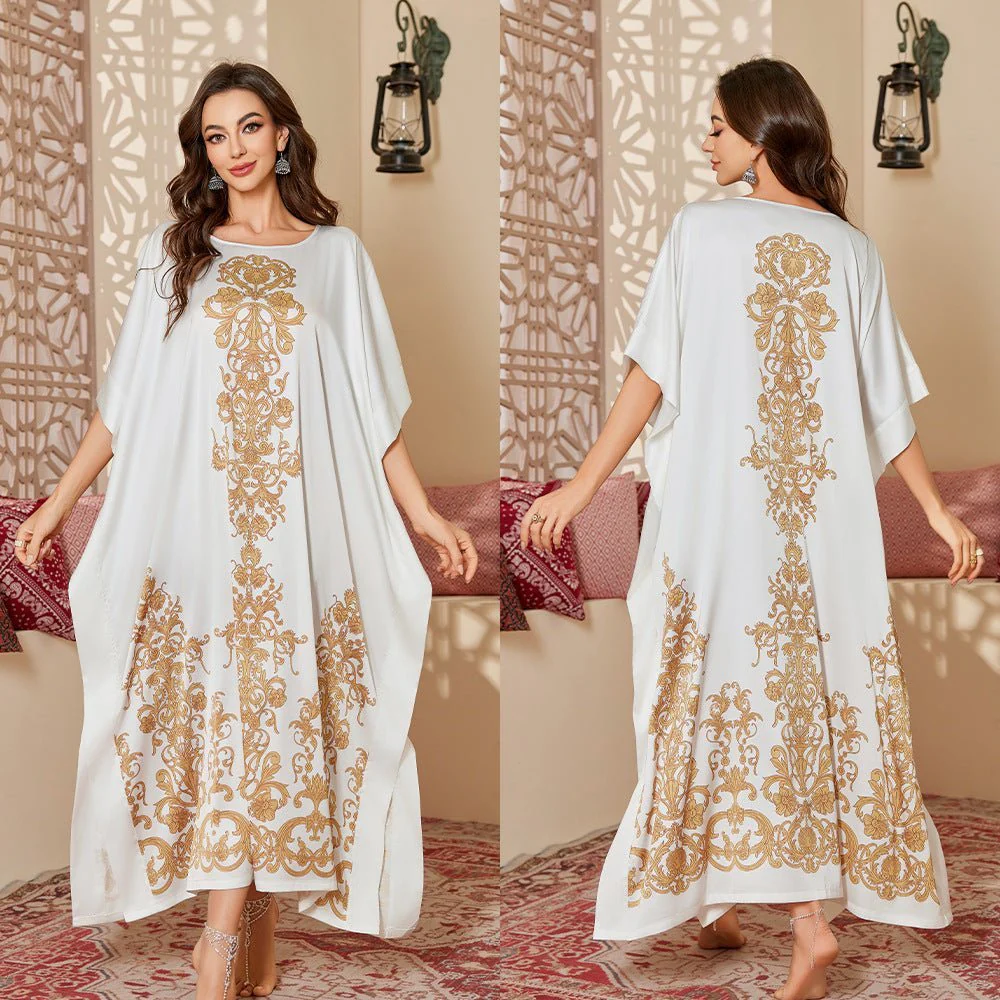 The Arabian Veil | Women's Ice Silk Printed Long Satin Robe - Image 10