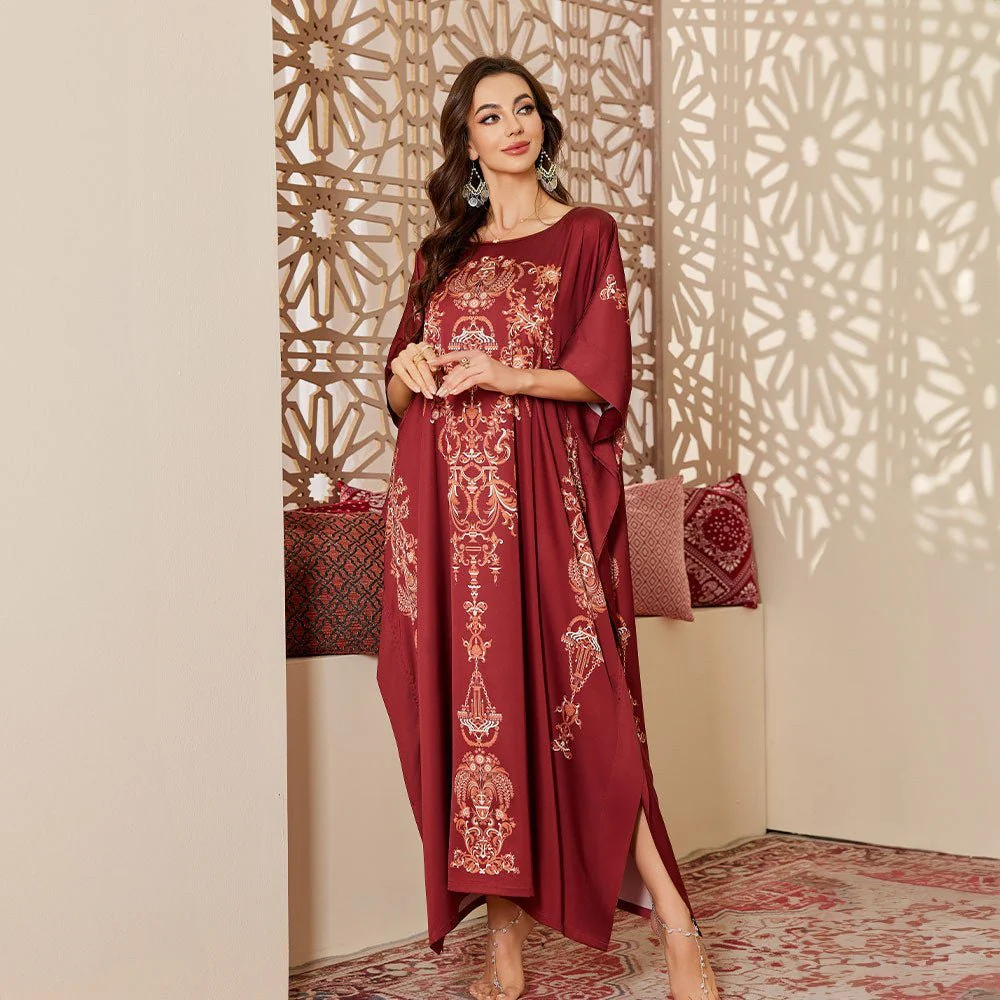 The Arabian Veil | Women's Ice Silk Printed Long Satin Robe - Image 4