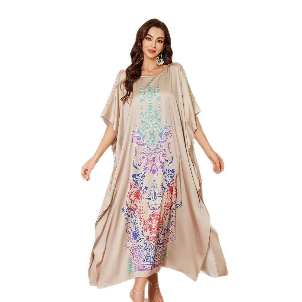 The Arabian Veil | Women's Ice Silk Printed Long Satin Robe - Image 5