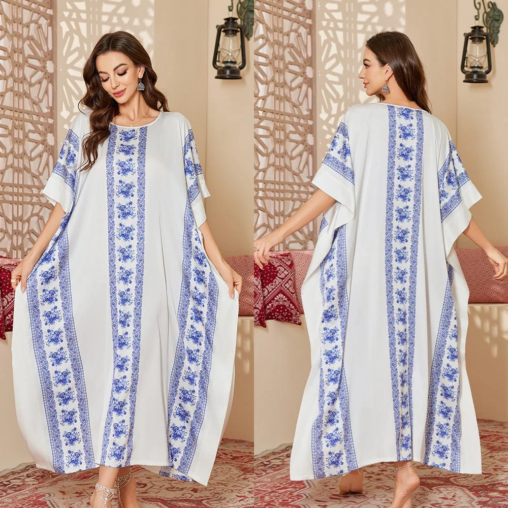 The Arabian Veil | Women's Ice Silk Printed Long Satin Robe - Image 6