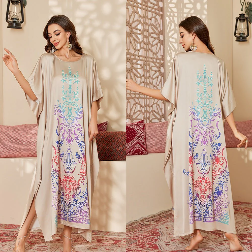 The Arabian Veil | Women's Ice Silk Printed Long Satin Robe - Image 7