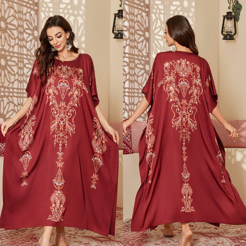 The Arabian Veil | Women's Ice Silk Printed Long Satin Robe - Image 8