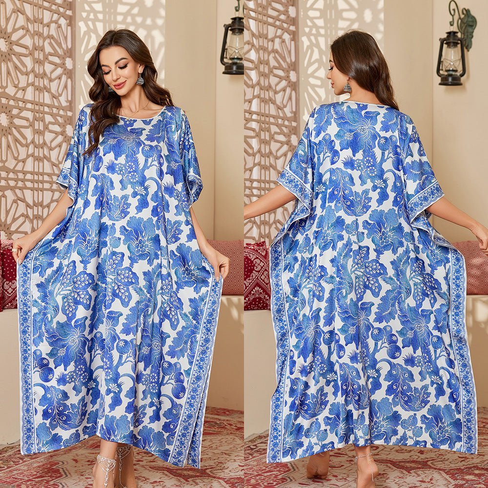 The Arabian Veil | Women's Ice Silk Printed Long Satin Robe - Image 9