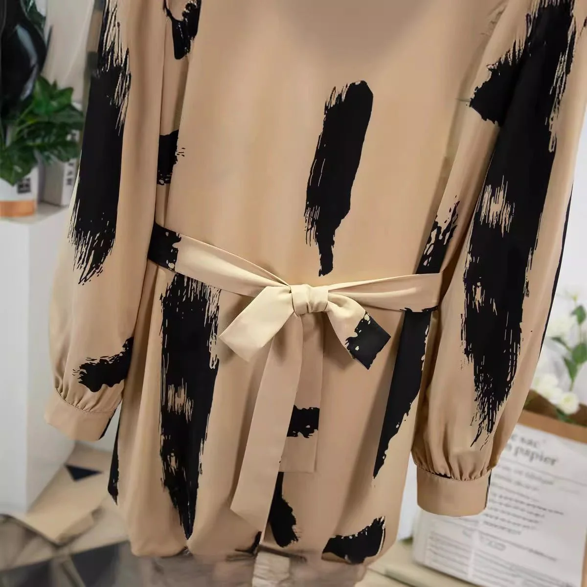 The Artistic Flow | Printed Long-Sleeve Comfort Dress - Image 3