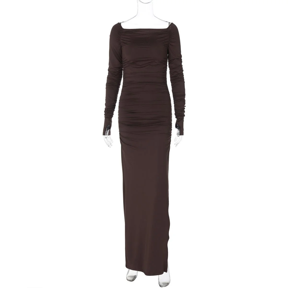 The Asymmetrical Allure | Women's Off-Shoulder Pleated Side-Slit Maxi Dress, - Image 2