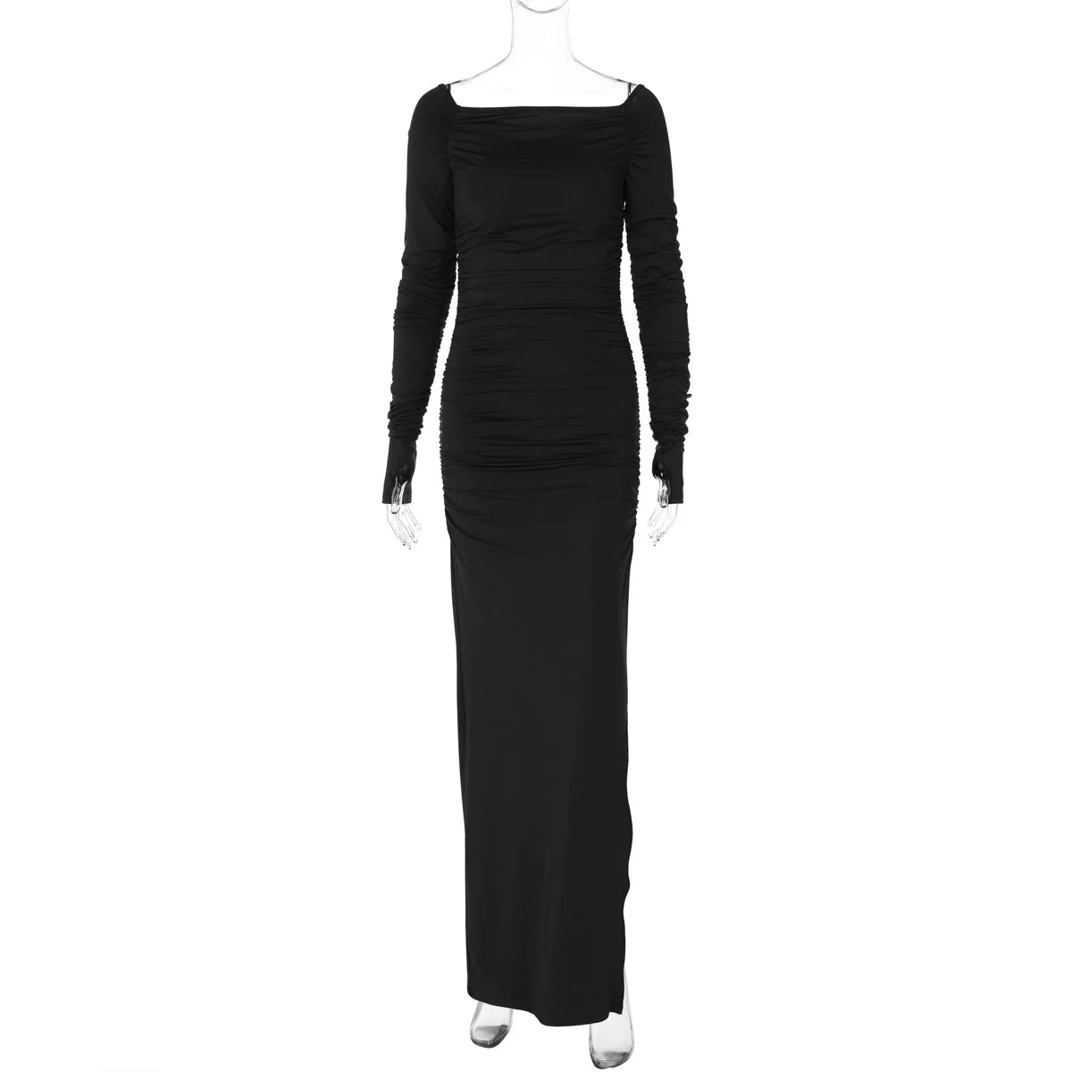 The Asymmetrical Allure | Women's Off-Shoulder Pleated Side-Slit Maxi Dress, - Image 25