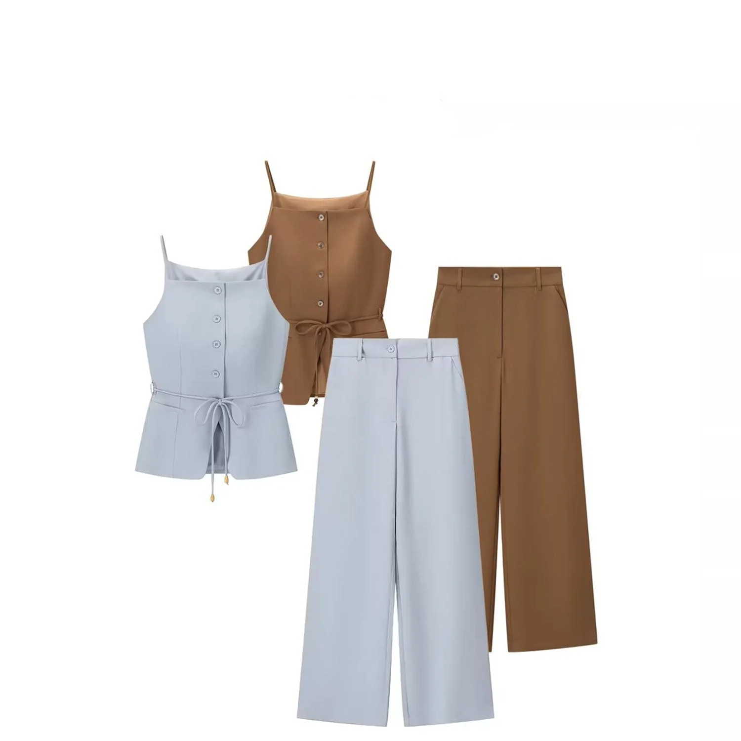 The Azure Heirloom | Beaded Vest & High-Waist Straight Trousers
