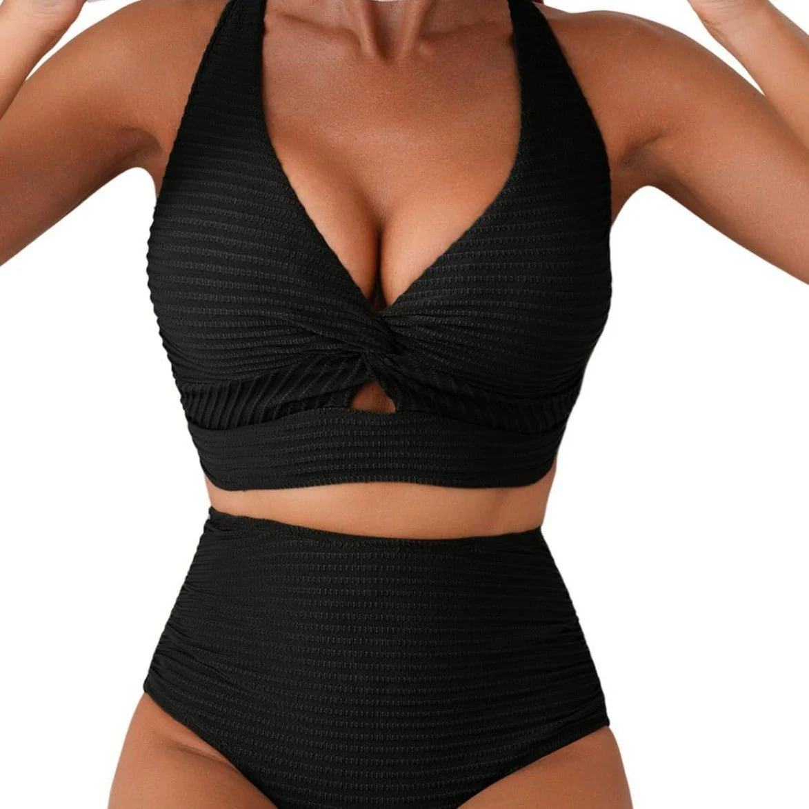 The Azure Wave | Textured Front-Twist High-Waist Bikini - Image 5