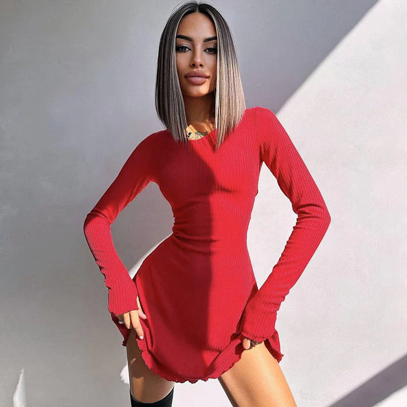 The Back Strap Elegance | Women's Back-Strap Waist Long-Sleeve Mini Dress - Image 4