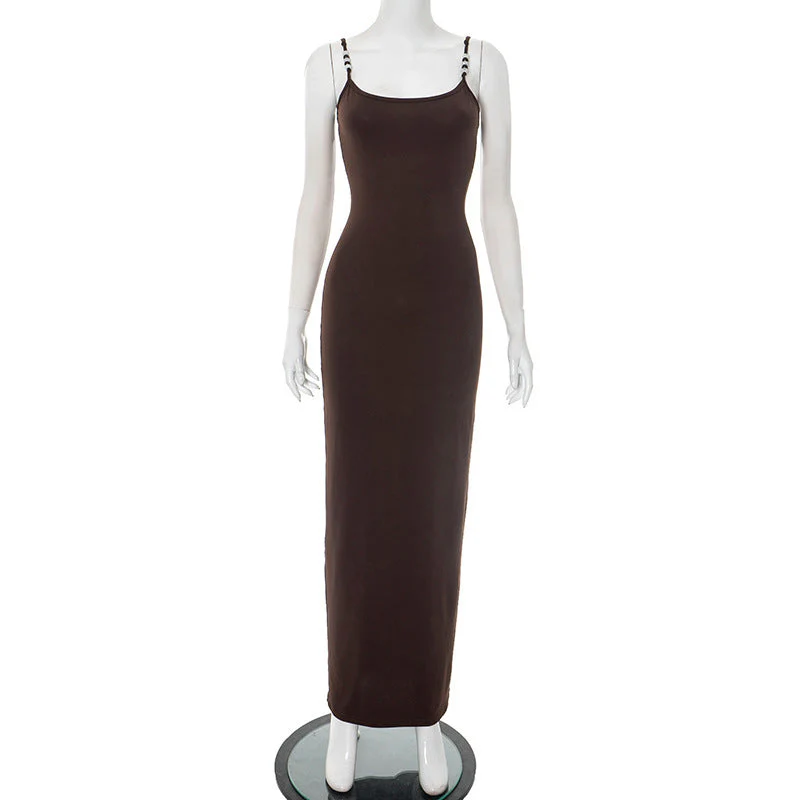 The Beaded Siren | Women's Beaded Suspender Bodycon Maxi Dress - Image 6