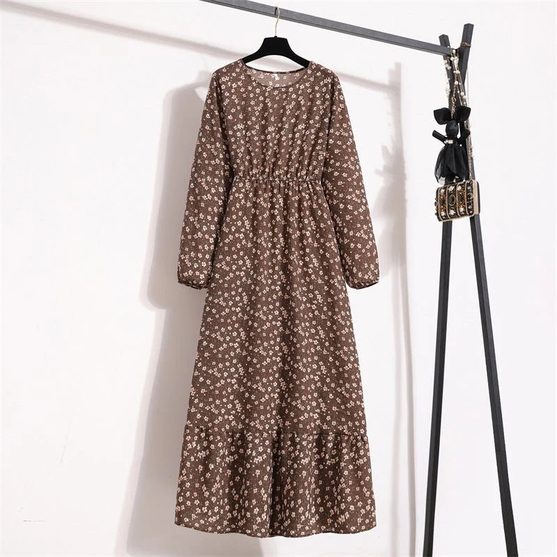 The Blooming Ease | Floral Crew Neck Bubble-Sleeve Long Dress - Image 12