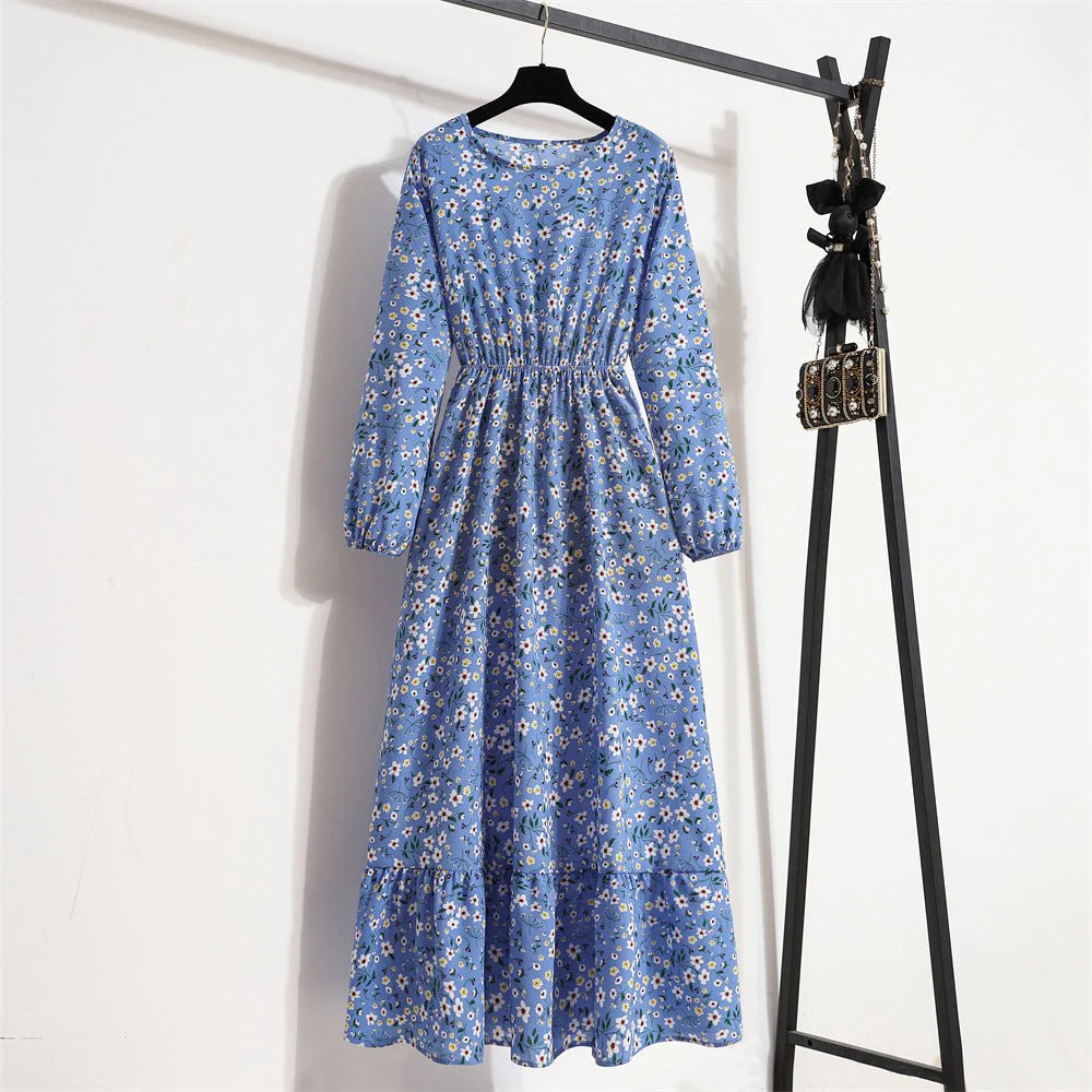 The Blooming Ease | Floral Crew Neck Bubble-Sleeve Long Dress - Image 18