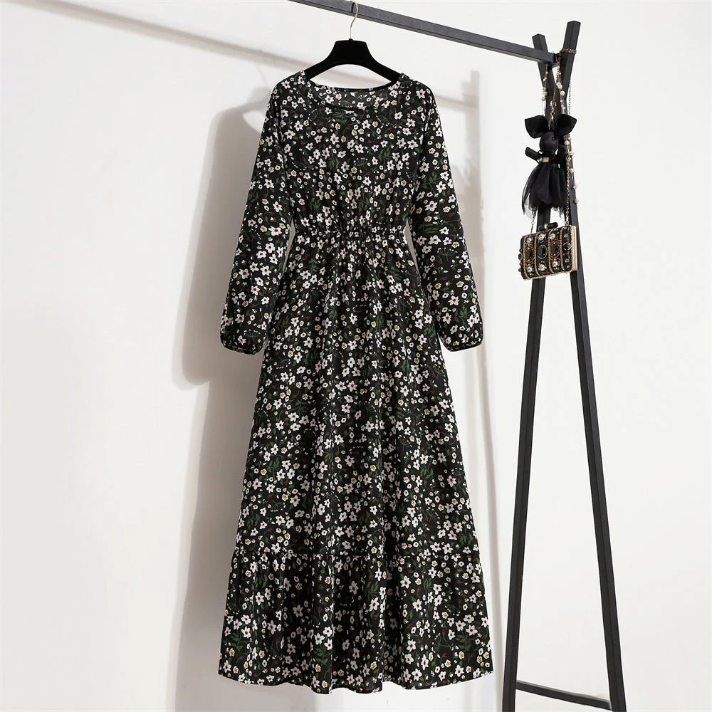 The Blooming Ease | Floral Crew Neck Bubble-Sleeve Long Dress - Image 19