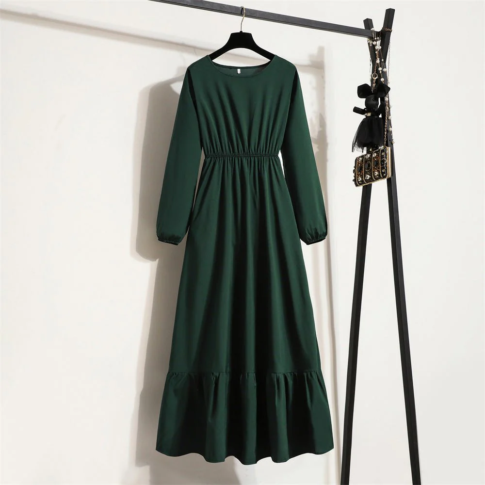 The Blooming Ease | Floral Crew Neck Bubble-Sleeve Long Dress - Image 28