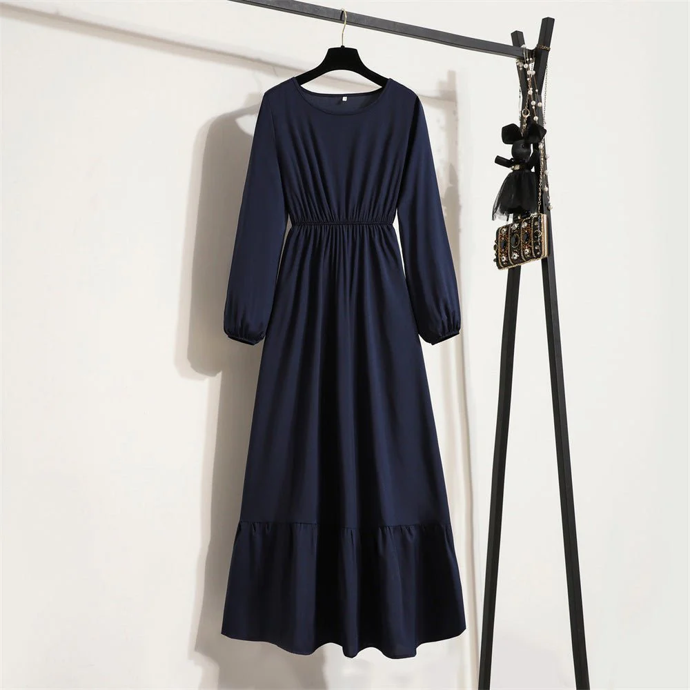 The Blooming Ease | Floral Crew Neck Bubble-Sleeve Long Dress - Image 29