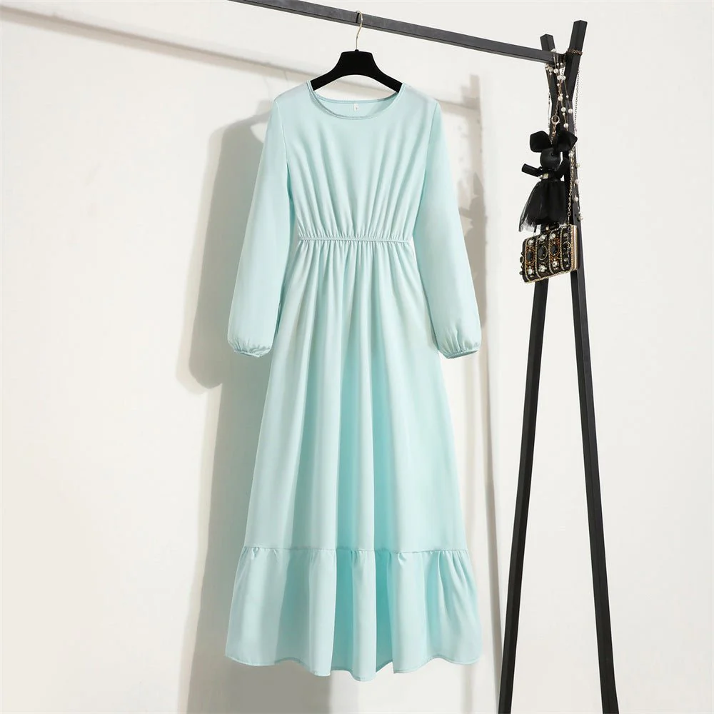 The Blooming Ease | Floral Crew Neck Bubble-Sleeve Long Dress - Image 30