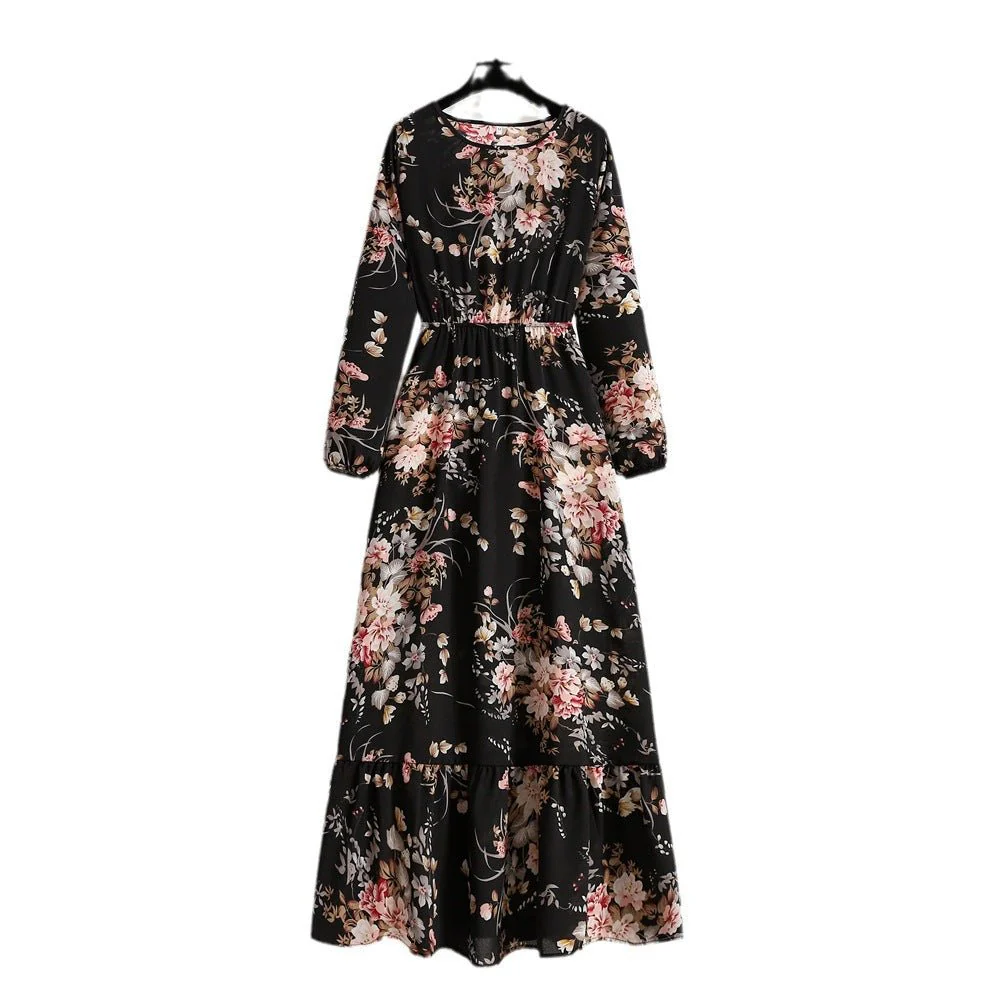 The Blooming Ease | Floral Crew Neck Bubble-Sleeve Long Dress - Image 5