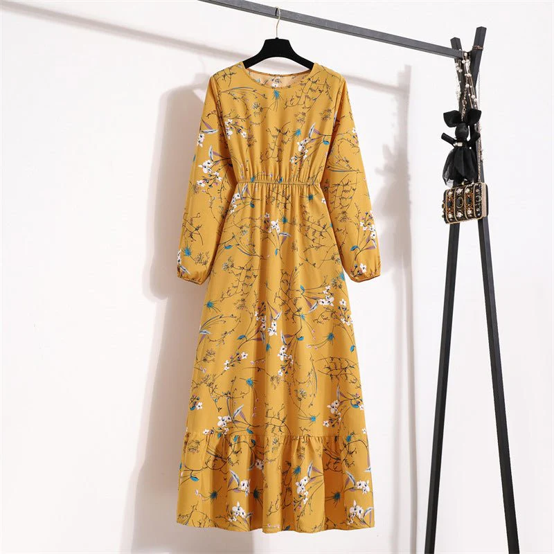 The Blooming Ease | Floral Crew Neck Bubble-Sleeve Long Dress FD - Image 10