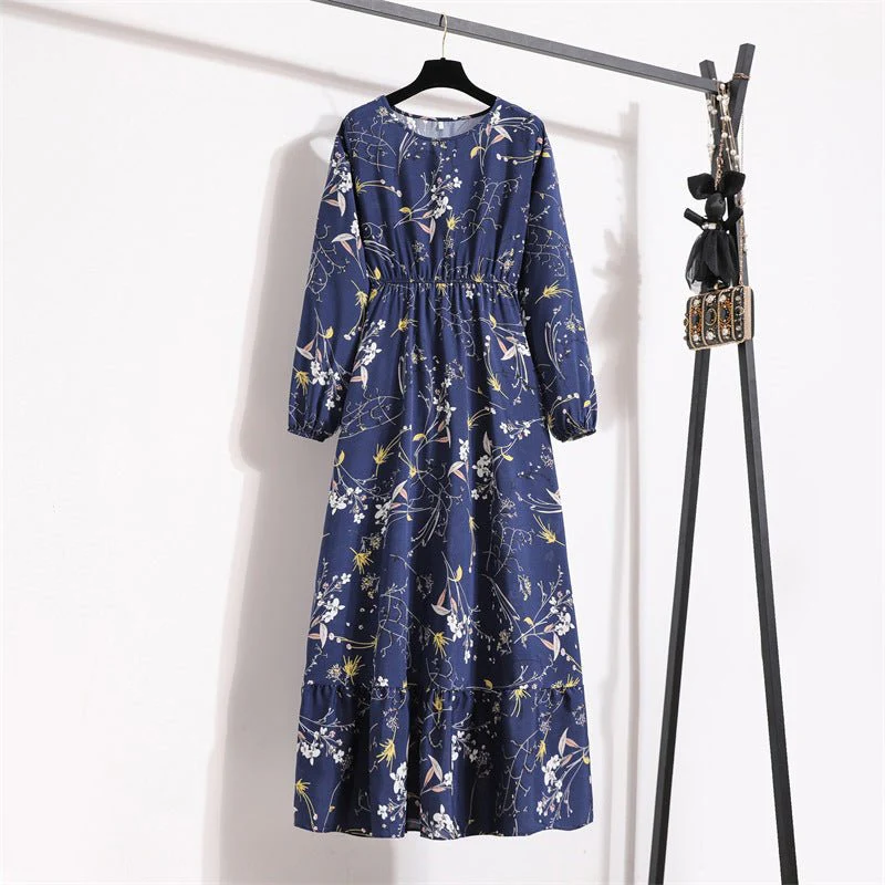 The Blooming Ease | Floral Crew Neck Bubble-Sleeve Long Dress FD - Image 11