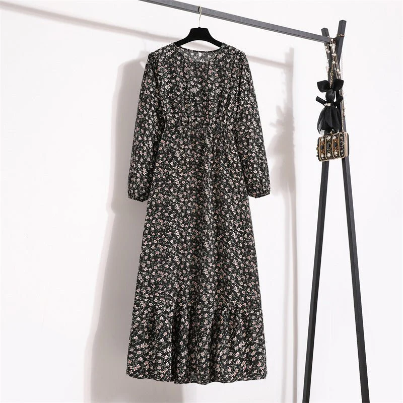 The Blooming Ease | Floral Crew Neck Bubble-Sleeve Long Dress FD - Image 14