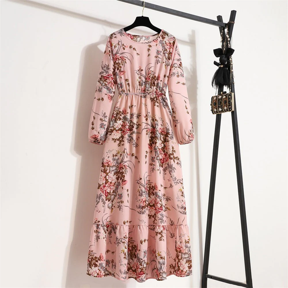 The Blooming Ease | Floral Crew Neck Bubble-Sleeve Long Dress FD - Image 3