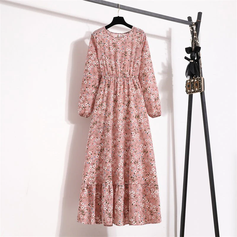 The Blooming Ease | Floral Crew Neck Bubble-Sleeve Long Dress FD - Image 6