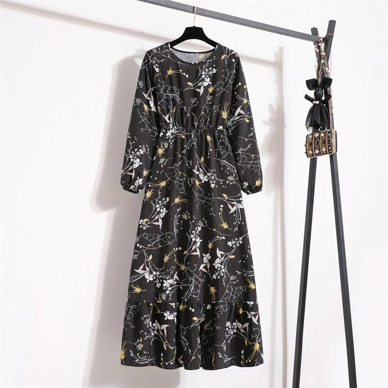 The Blooming Ease | Floral Crew Neck Bubble-Sleeve Long Dress FD - Image 9