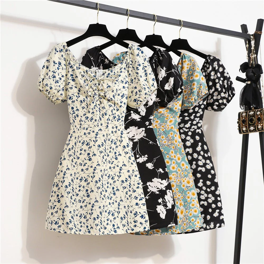 The Blooming Whisper | Floral Off-Shoulder Chiffon Short Dress