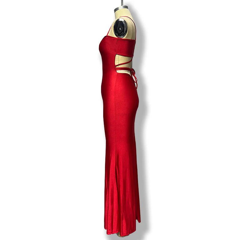The Bold Allure | Solid Color One-Shoulder Backless Suspender Maxi Dress - Image 24