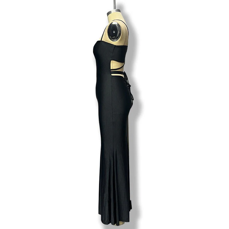 The Bold Allure | Solid Color One-Shoulder Backless Suspender Maxi Dress - Image 28