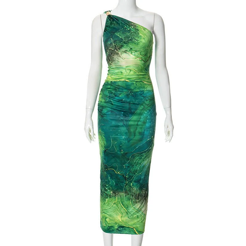 The Bold Curve | Color-Block One-Shoulder Bodycon Maxi Dress - Image 3