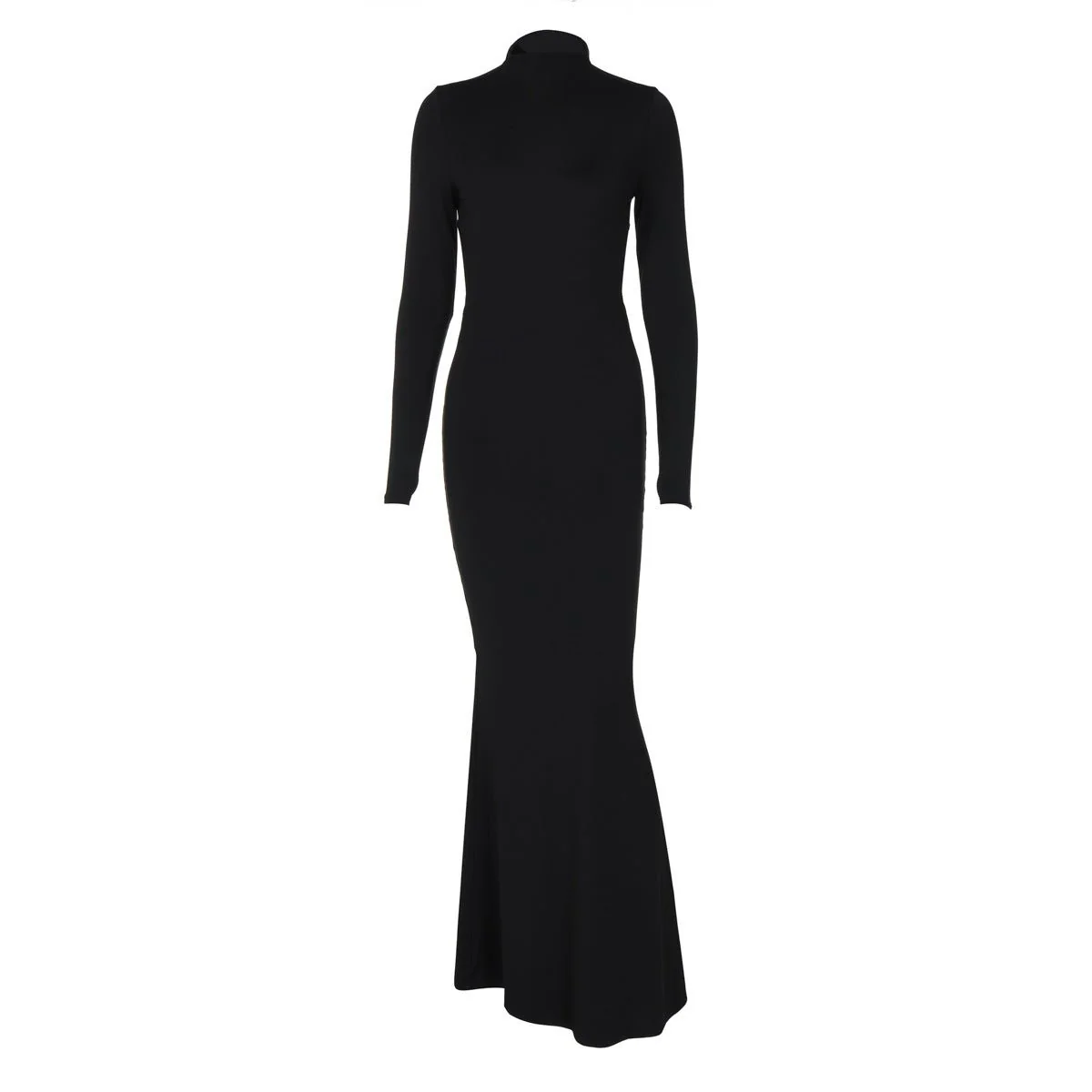 The Bold Drape | Solid Color One-Shoulder Long-Sleeve Hip-Wrap Maxi Dress - Image 5