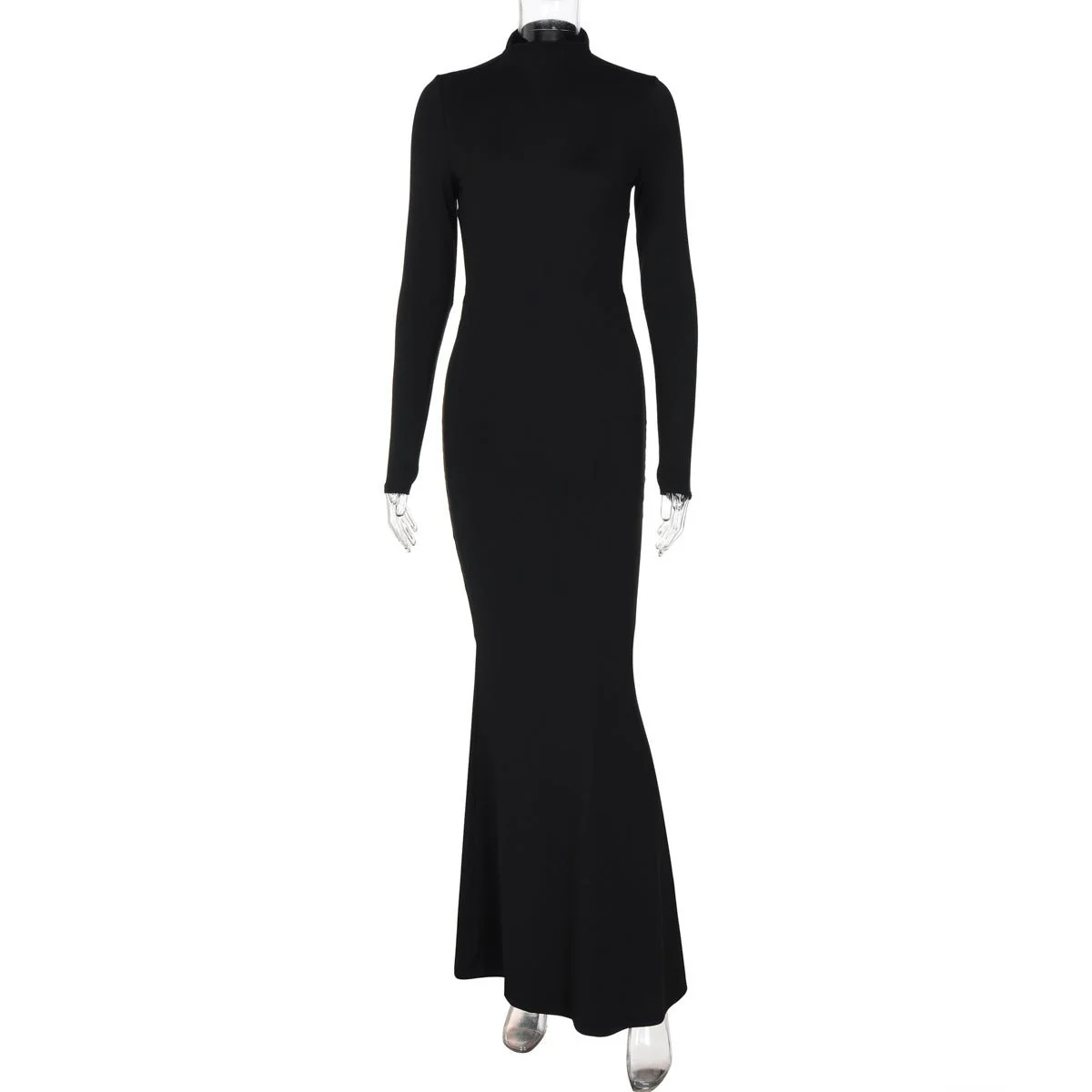 The Bold Drape | Solid Color One-Shoulder Long-Sleeve Hip-Wrap Maxi Dress - Image 6