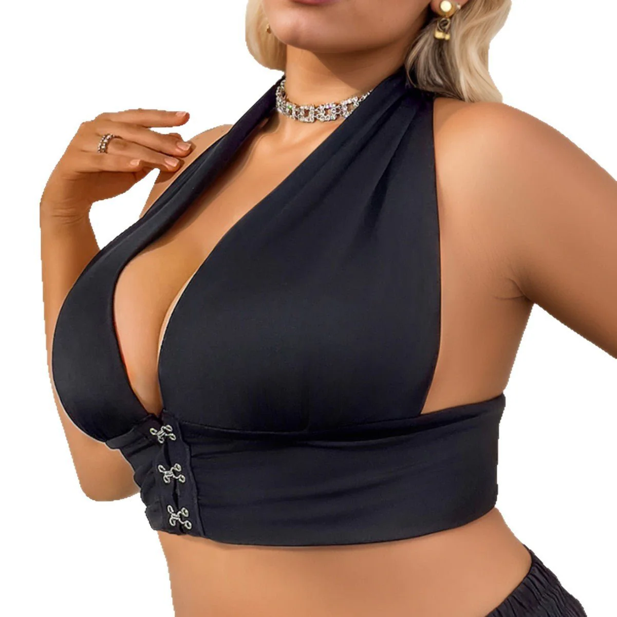 The Bold Reveal | Plus Size Halter Front-Closure Backless Bra - Image 5
