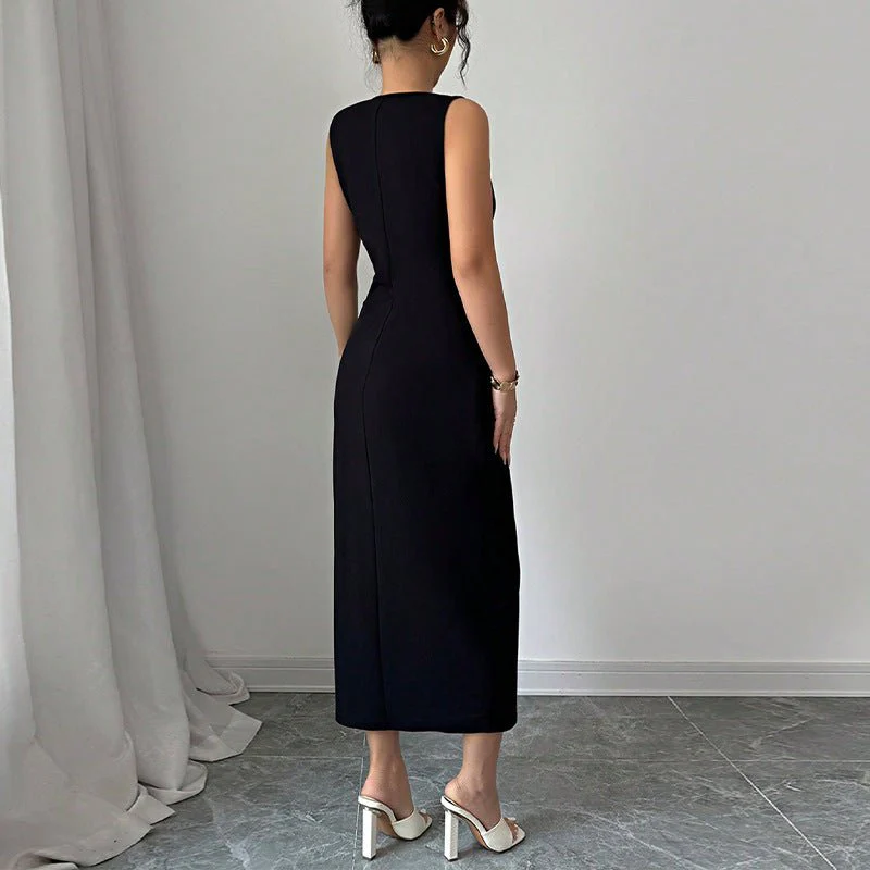 The Bow Grace | Women's Solid Color Bow Vest Long Dress - Image 2