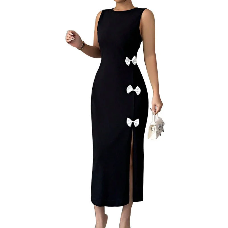 The Bow Grace | Women's Solid Color Bow Vest Long Dress - Image 5