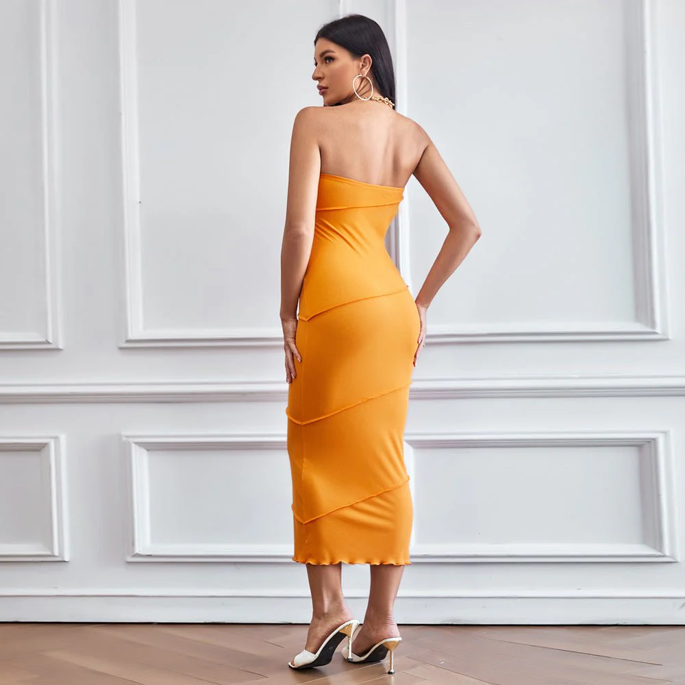 The Breezy Charm | Solid Color One-Shoulder A-Line Midi Dress - Image 11