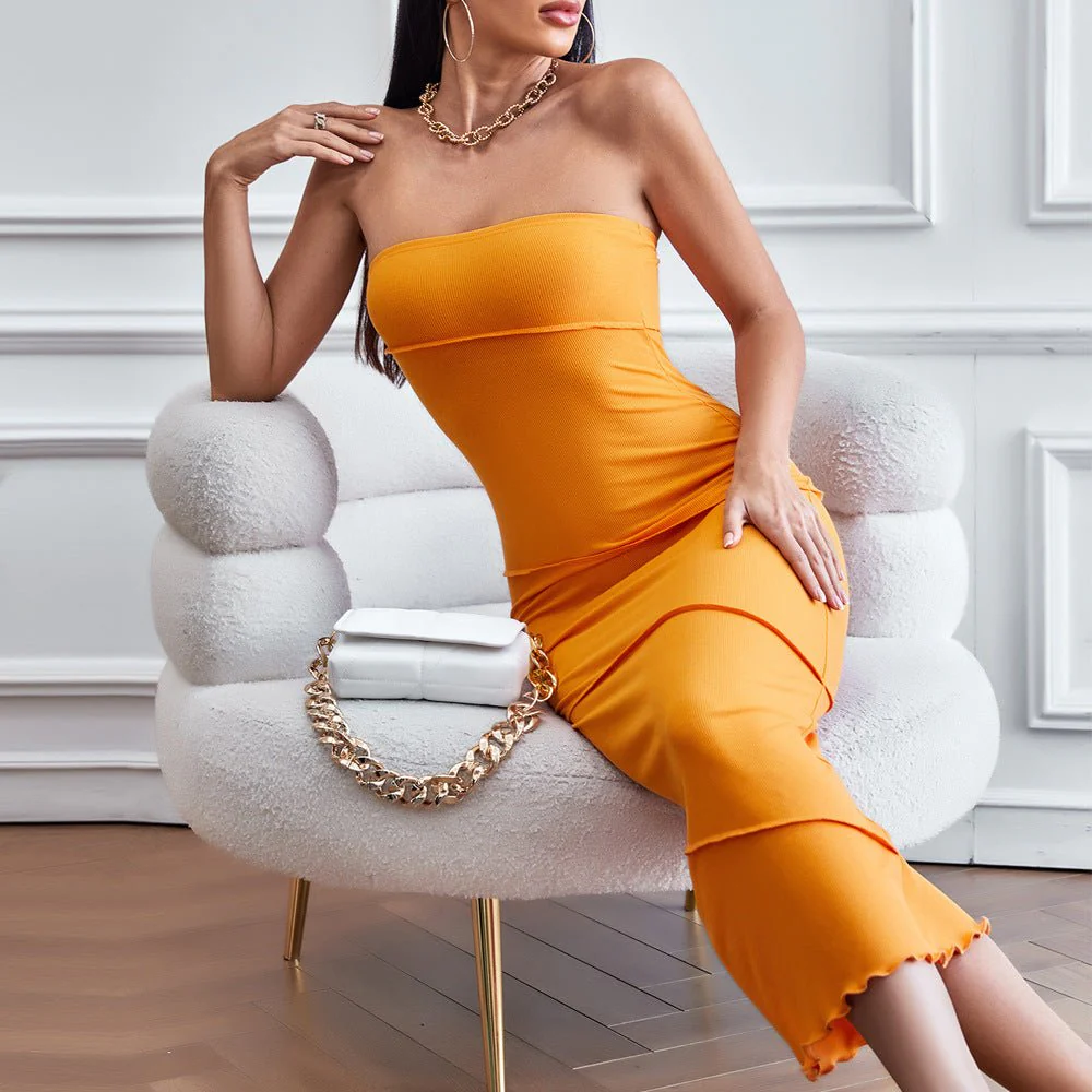 The Breezy Charm | Solid Color One-Shoulder A-Line Midi Dress - Image 12