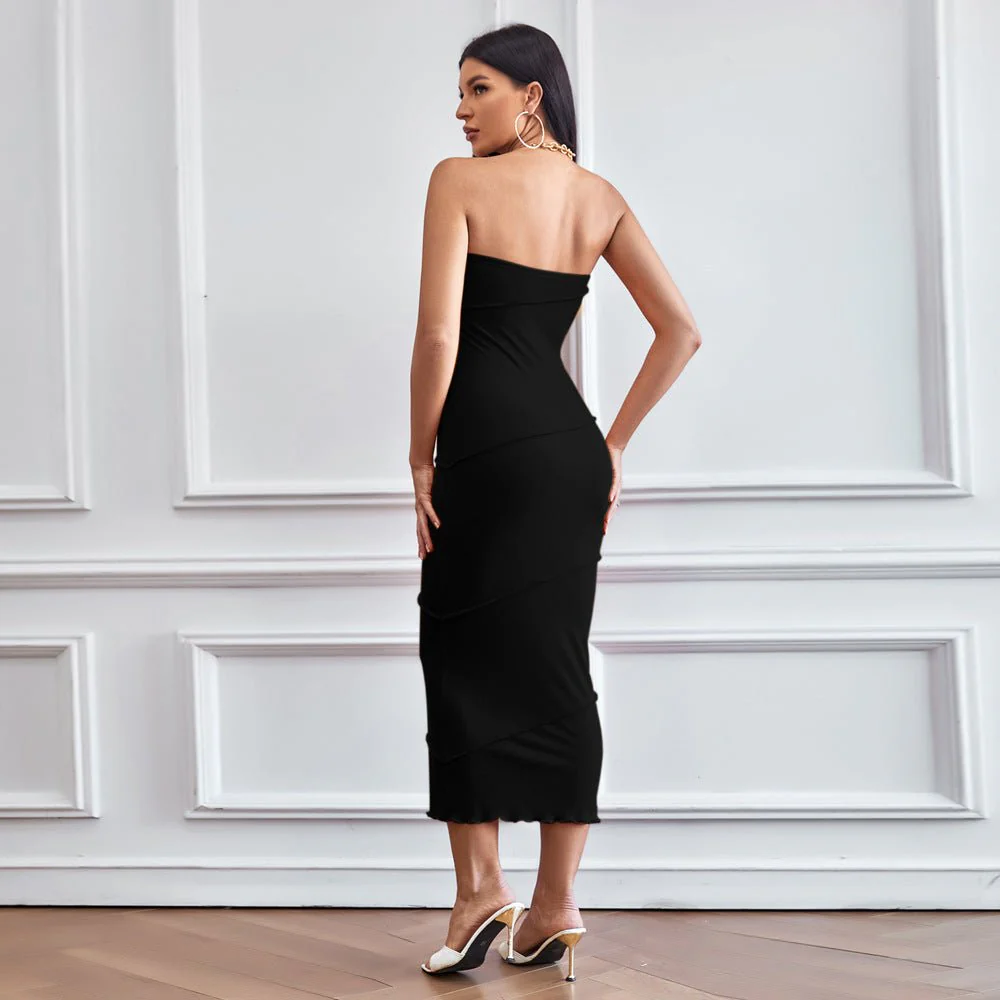 The Breezy Charm | Solid Color One-Shoulder A-Line Midi Dress - Image 17