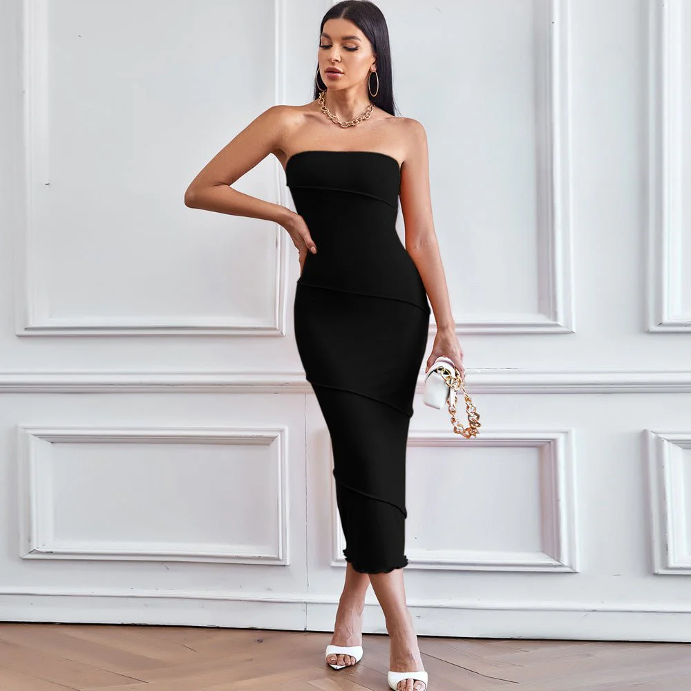 The Breezy Charm | Solid Color One-Shoulder A-Line Midi Dress - Image 5