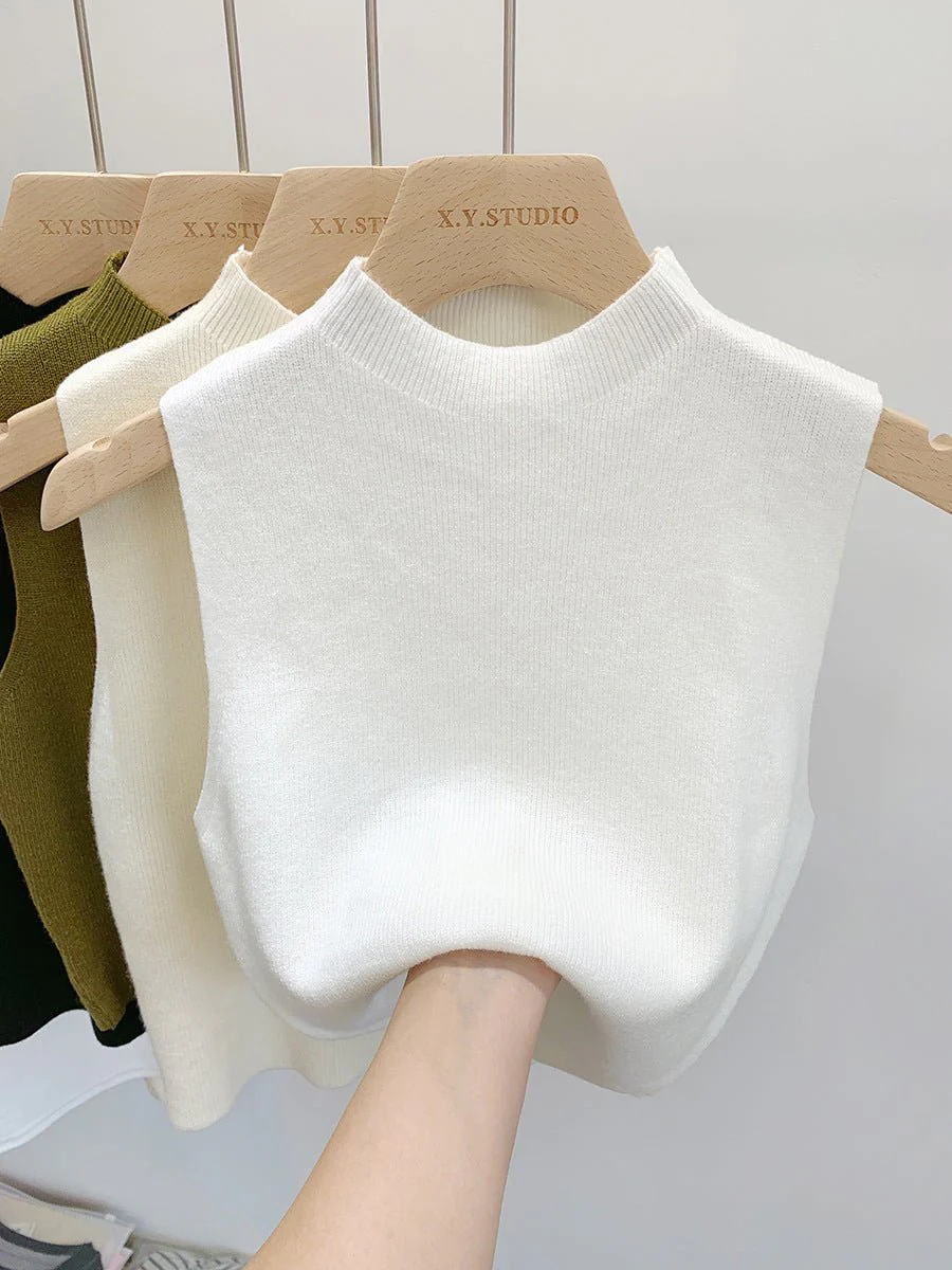 The Breezy Layer | Women's Slim-Fit Half Turtleneck Knitted Camisole Vest - Image 4